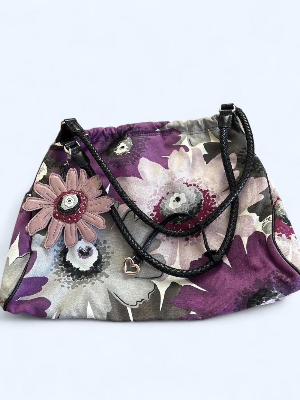 Brighton Purple Floral Shoulder Bag with Black Braided Straps